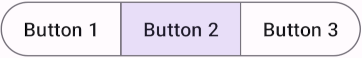 "Toggle button example for Android with text labels - 'Button 1', 'Button 2'
and 'Button 3' - and grey/purple borders over a white
background."