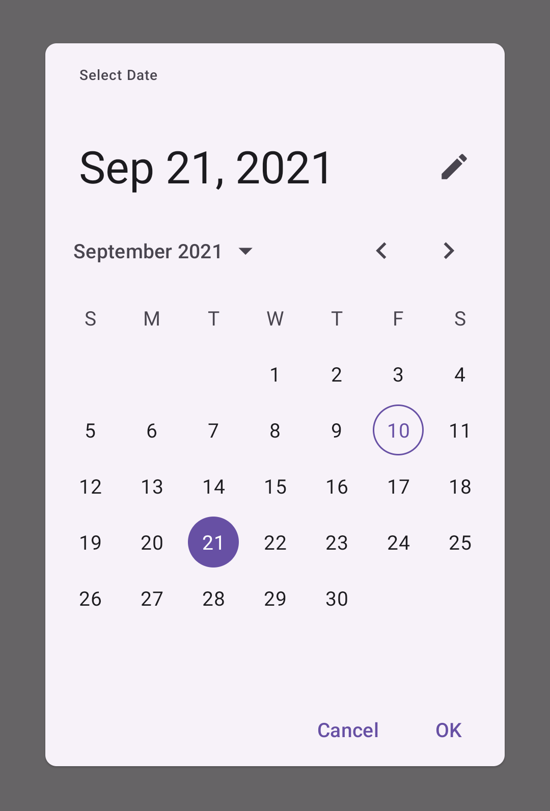 Date picker with September, 21 selected