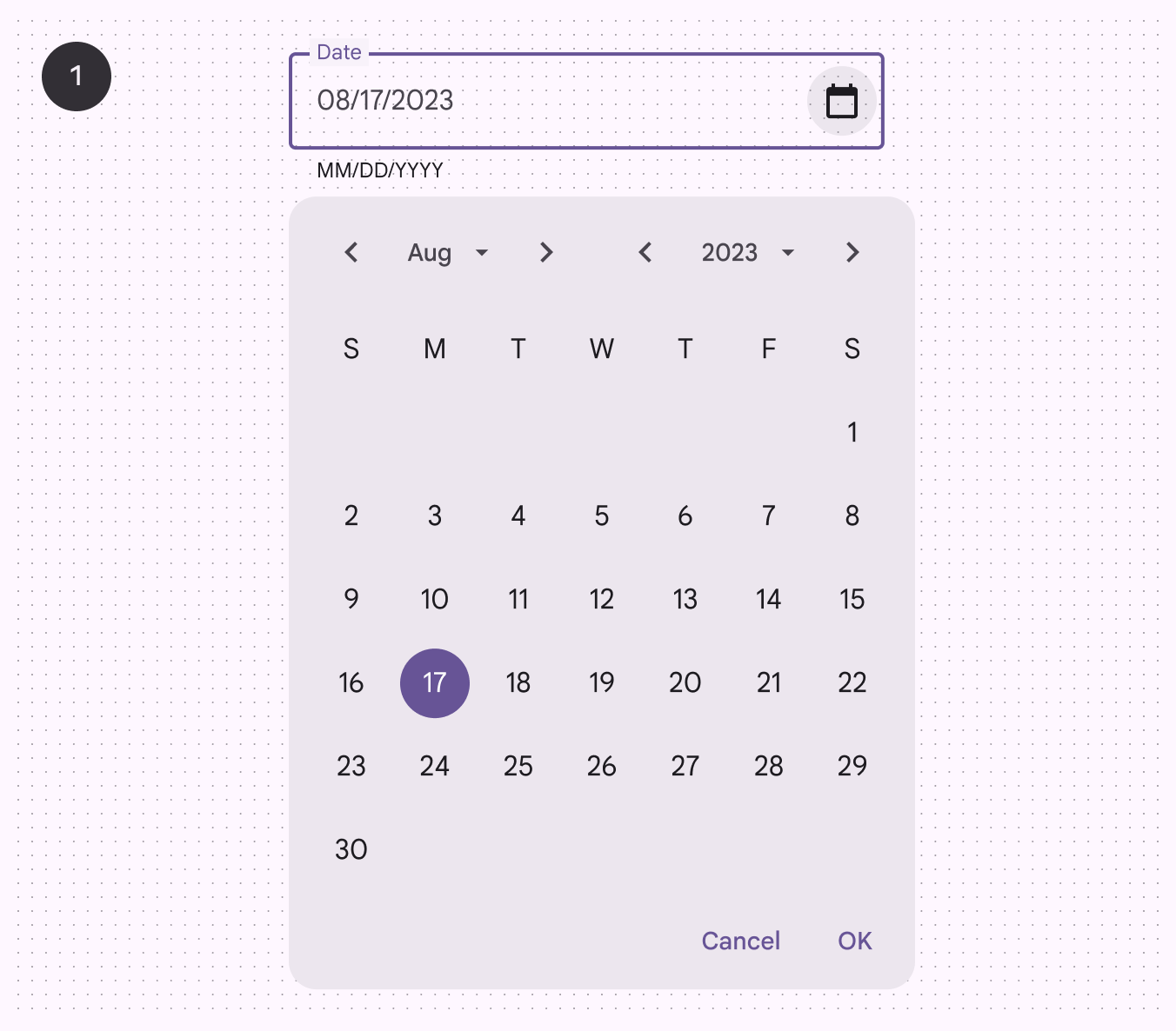 Date picker with September, 17 selected