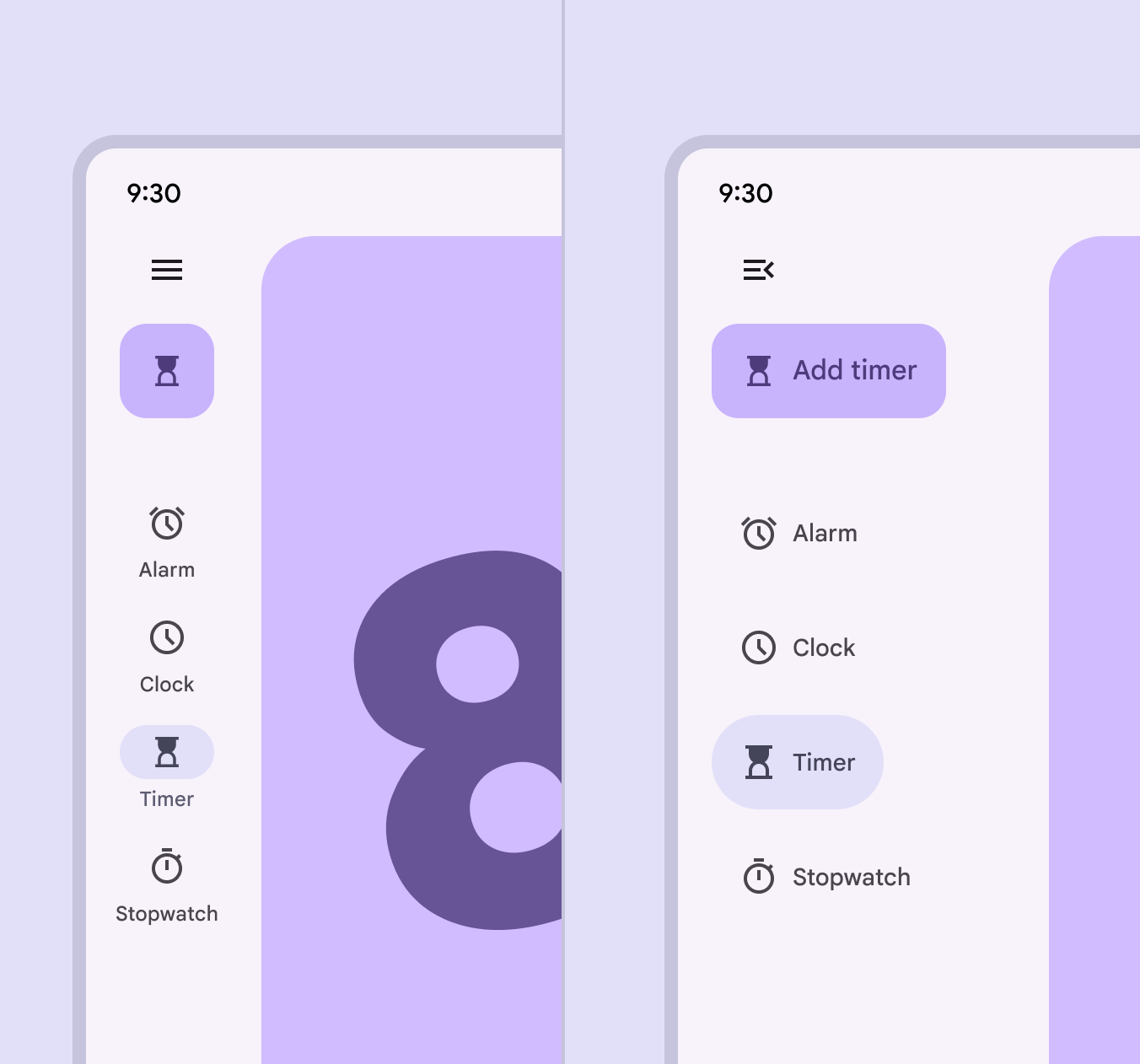 collapsed and expanded navigation rails