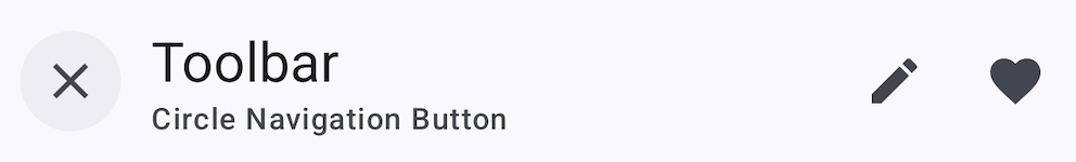 Top app bar with circle navigation button background.