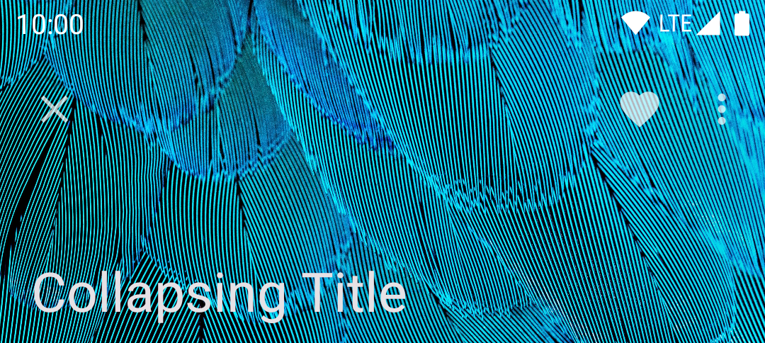 App bar with image background and white icons. The page title is on a new line below the icons