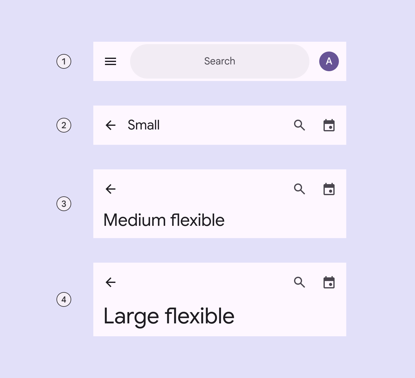 Four types of app bars.