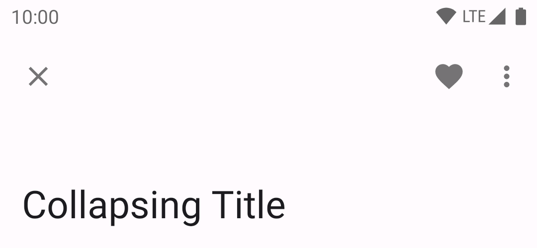 Large top app bar with light background and grey icons with the page title on
a newline below the icons